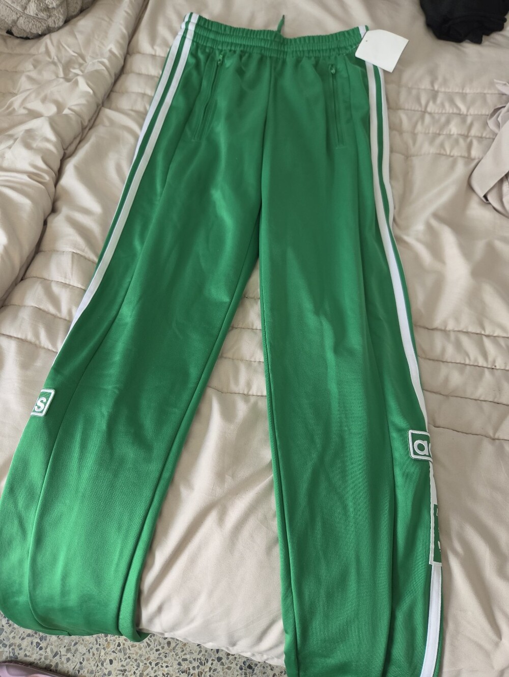 Mens Athletic Track Pants - Green with White Stripes